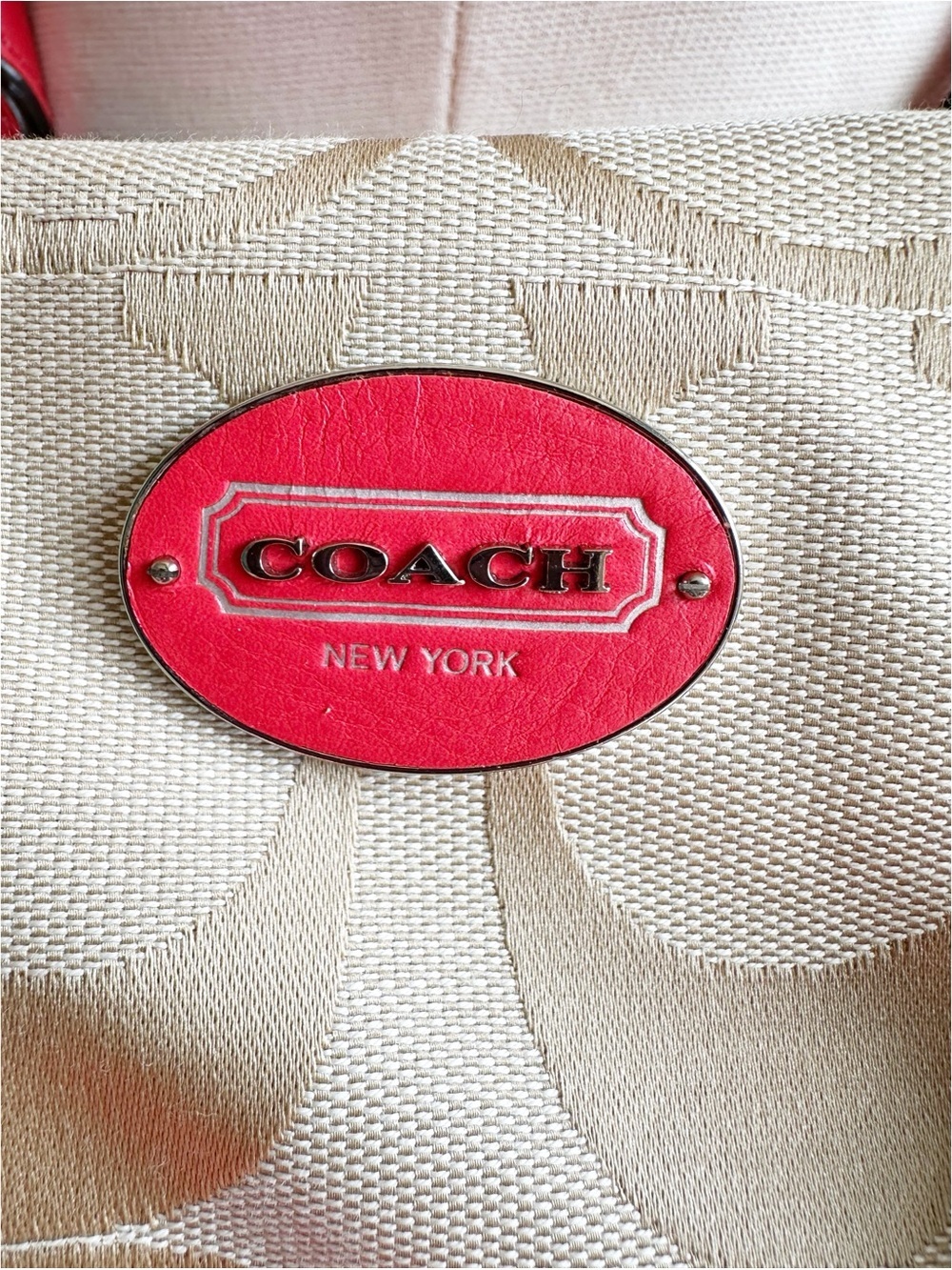 Coach Legacy Haley Satchel Signature Print With Coral Leather Accent Bag Tassel - Picture 3 of 9